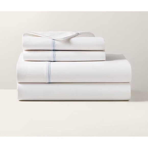 RALPH LAUREN Home Percale Palmer Light Blue Flat Sheet NEW King Organic Cotton - Picture 1 of 7